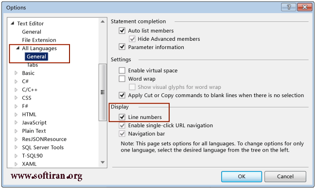 نحوه مشاهده شماره خط ها در ویژوال استودیو 